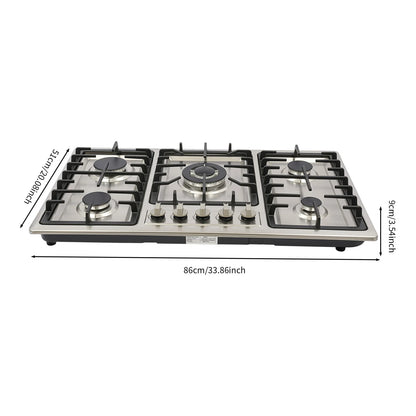 5 Burner Gas Cooktop 5 Burner Gas Stove 201 Stainless Steel Cast Iron Zinc Alloy Enamel Dual Countertop Drop-in NG Gas Hob Pulse Ignition Flame Failure Protection Independent Knob Easy Clean Home Hotel Restaurant Kitchen