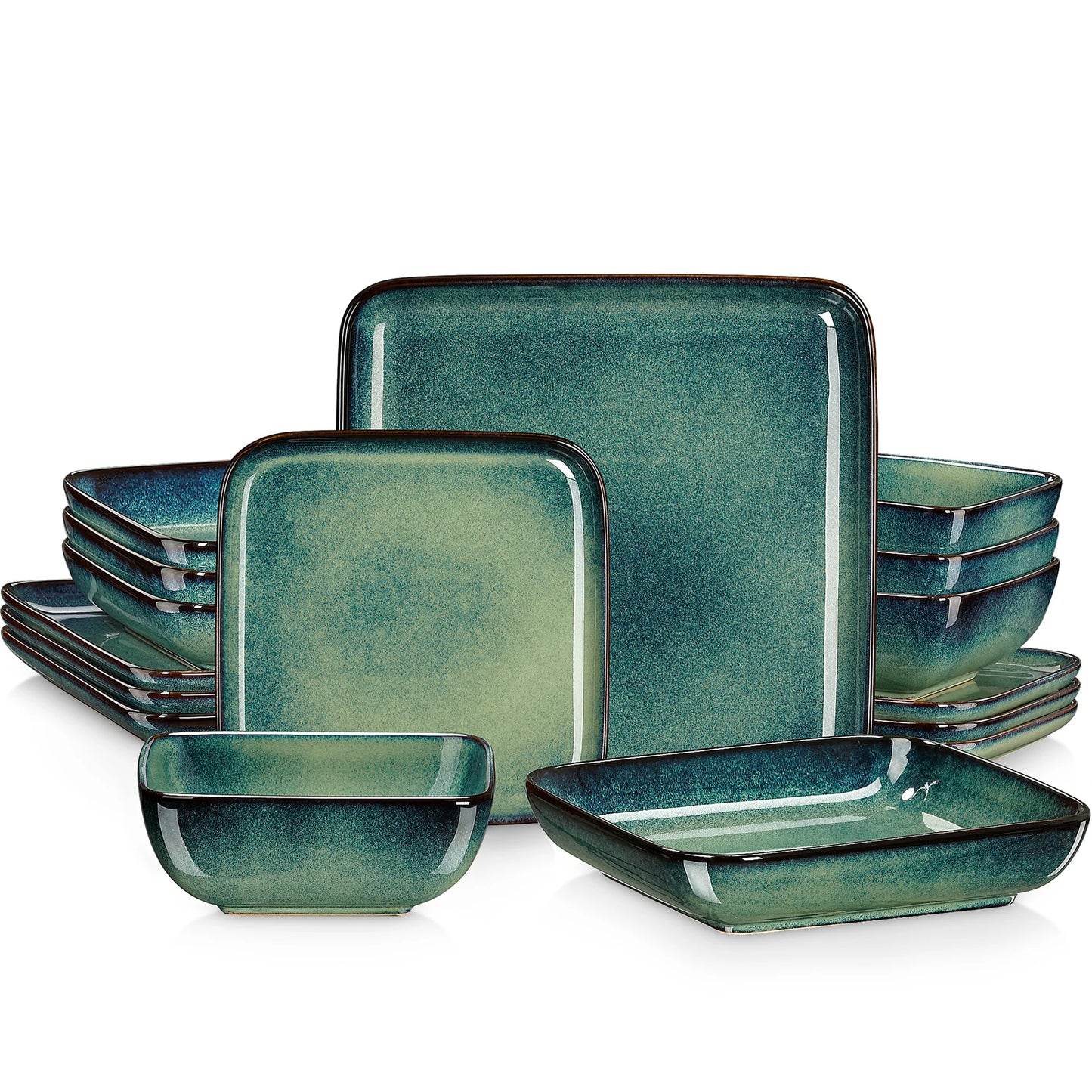 Vancasso Stern Dinner Set Blue Square Kiln Change Glaze Tableware 16 Pieces Kitchen Dinnerware Ceramic Crockery Set for 4 Person