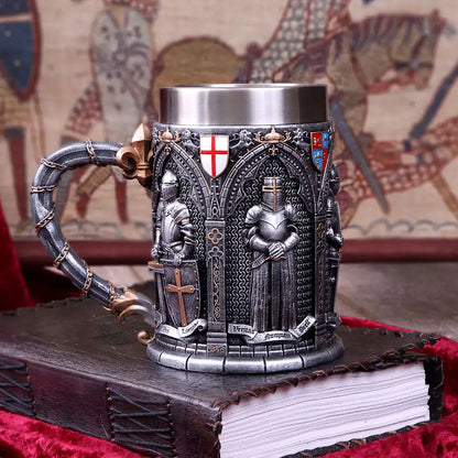 The Vow English Armoured Knight Latin Oath Beer Mug Tankard Stein 304 Stainless Steel Armoured Glove Chalice Goblet Wine Glass