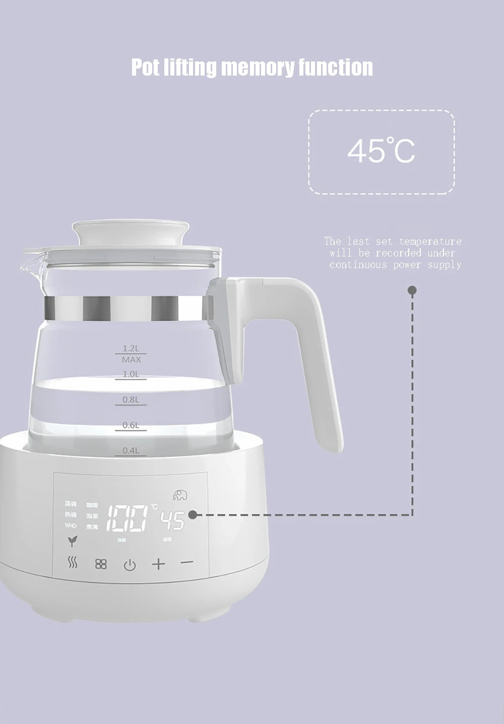 1.2L Electric Water Kettle Infant Thermostatic Milk Regulator Baby Kettle Keep Warm 24 Hours Smart Insulation Pot Milk Warmer