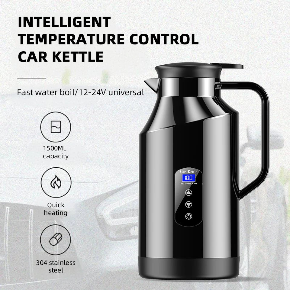 12V 24V Portable Car Hot Kettle 1200mL/1500mL Large Capacity 304 Stainless Steel Thermos Water Bottle Travel For Tea Coffee