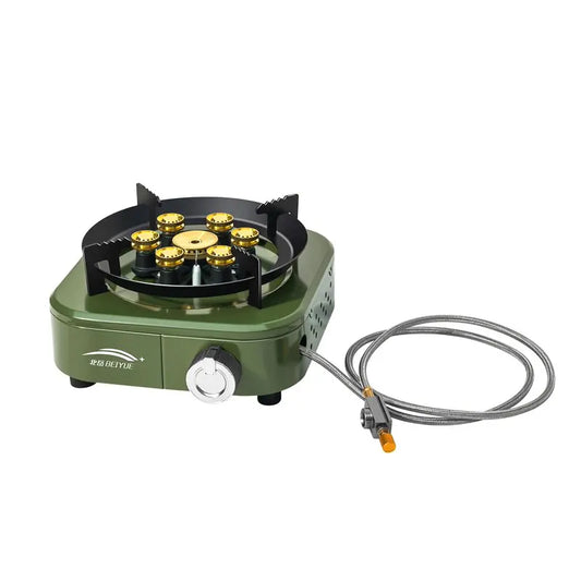 Beiyue 6 Burners Windproof Camping Gas Stove, High Power With Explosion-Proof Hose For Rv Outdoor Use