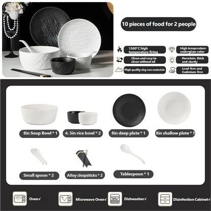 Tableware Set Black And White Rock Slab 8/16/34/55pcs Ceramics Dish Sets Full Set Luxury Dinnerware Set For 2/4/6/8/10 Persons