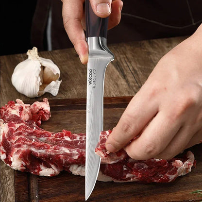 WXCOO Professional Chef Knife Damascus Japanese Stainless Steel Kitchen Boning Knives Set with Roll Canvas Bag