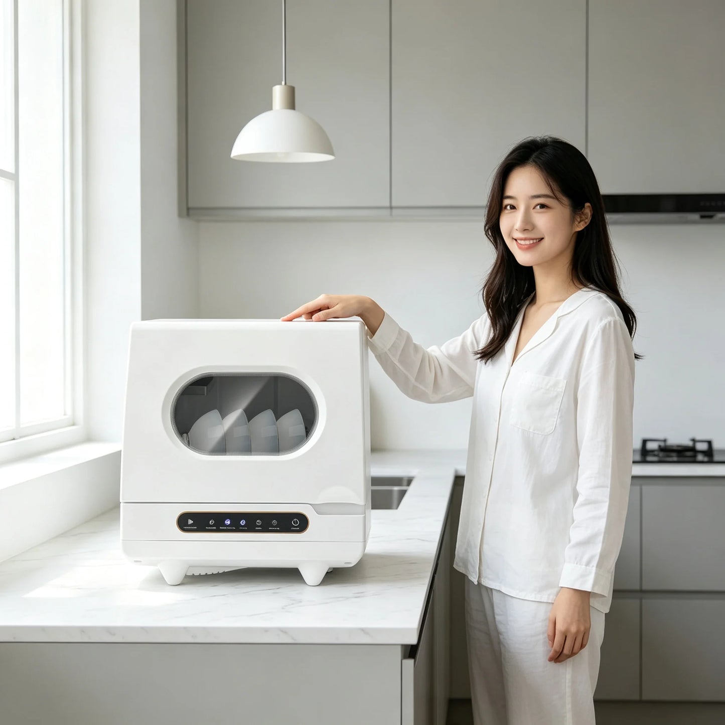 Portable Countertop Dishwasher Compact Dishwasher Mini Countertop Dishwasher 15.74*15.74*17.71in High-Temperature Water Twelve High-Performance Spray Jets Low Noise For Home Apartment Camper Rv