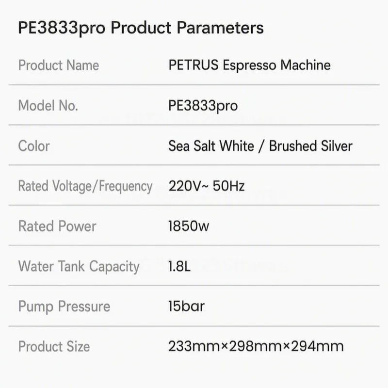 Petrus PE3833Pro Semi-Automatic Espresso Machine 15Bar 58mm Saturated Group Head PID Touch Screen Coffee Maker Compact