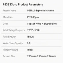 Petrus PE3833Pro Semi-Automatic Espresso Machine 15Bar 58mm Saturated Group Head PID Touch Screen Coffee Maker Compact
