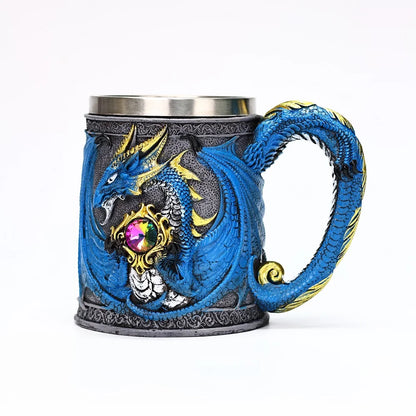 Creative Gothic Legendary Dragon Beer Stein Resin Hand Painted Stainless Steel Drinkware Coffee Cup Mug Friends Gift