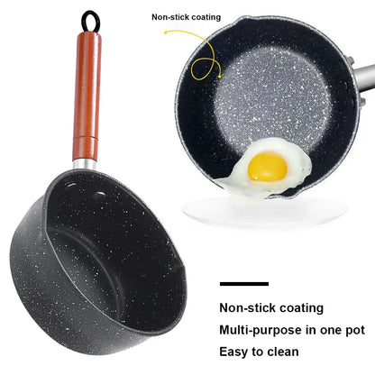 Non-Stick Sauce Pan Soup Pot with Pour Spout Milk Saucepan Wooden Handle Stick Proof Sauce Pan for Noodles Soups Hot Milk