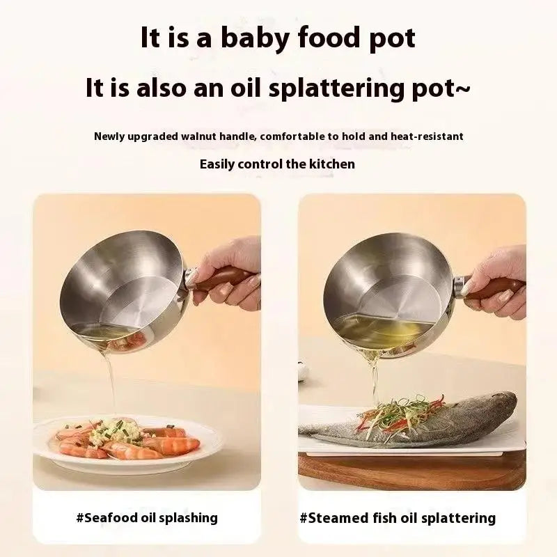 ♥Stainless Steel Saucepan with Wooden Handle - Single-Size Cookware for Boiling/Sauces, Induction & Gas Stove Compatible Pan