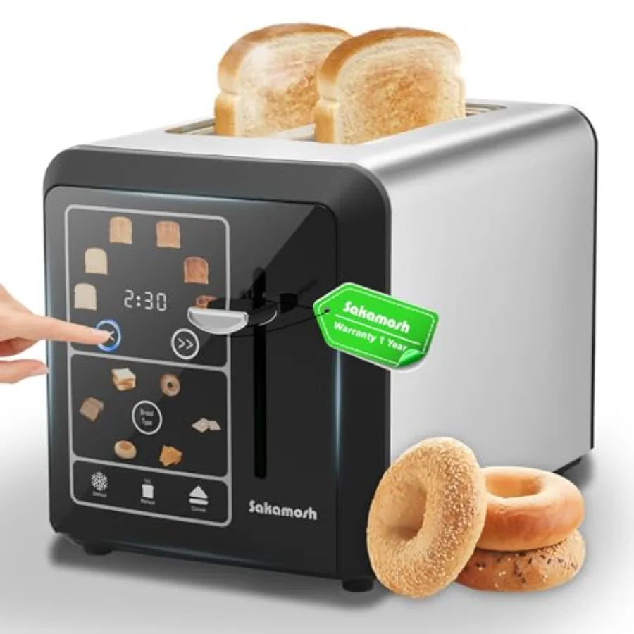 Touch Screen Toaster 2 Slice Smart Digital Toasters 6 Browning Levels and 6 Bread Types Bagel Memory Function Timer Stainless S