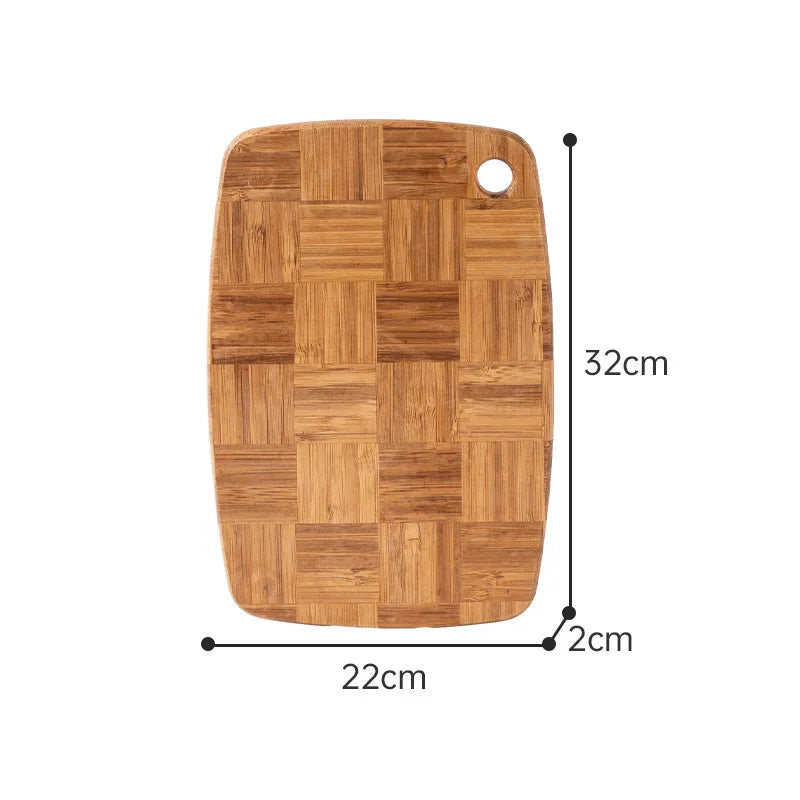 Checkerboard Moso Bamboo Cutting Board, Bamboo Chopping Board with Juice Groove & Hanging Carry Hole, Portable Fruit Vegetable