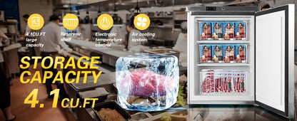 HCK Freezer, Undercounter Refrigerator with Stainless Steel Body, Electronic Temperature Control, Lockable Door, 3 Movable Baske