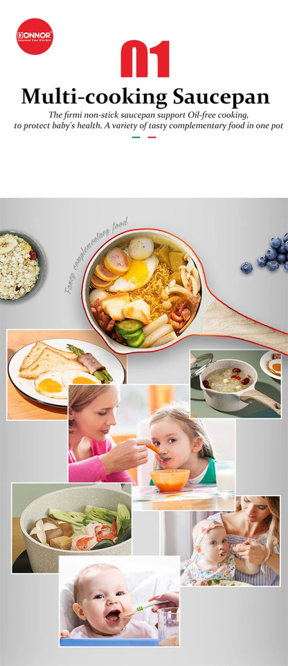 DONNOR 2.5Qt Sauce Pan With Lid Nonstick Granite Saucepan for All Stove Top Sauce Soup Pot Milk Pan with Pour Spouts JT281