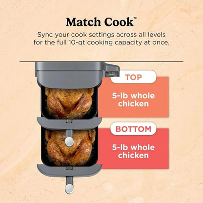 DoubleStack XL 2-Basket Air Fryer, 10 QT, 4 Foods at Once, Compact, 4-in-1, Smart Start & Match Cook, Air Fry, Broil, Bake, Easy