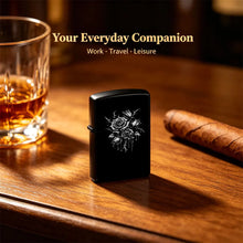Pocket Lighter, Flip-Top Windproof Design, Metal Case with Black & White Rose Print Art, Comfortable Grip, Adjustable Flame, Portable & Durable - Ideal Gift for Smokers