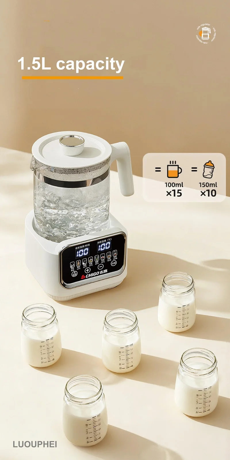 1.5L Electric Kettle Home Health Kettle Multifunctional Milk Regulator Temperature Control Flower Tea Kettle Auto Keep Warm 800W