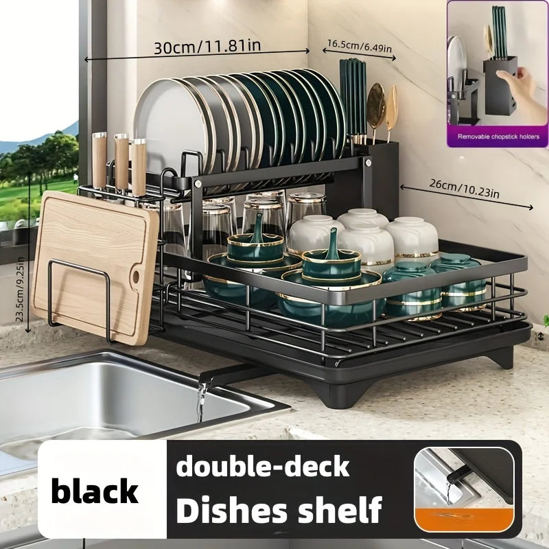 Commercial-Grade Dish Drying Rack – 2-Tier Stainless Steel with Water Catch Tray, Rust-Proof for Home or Business