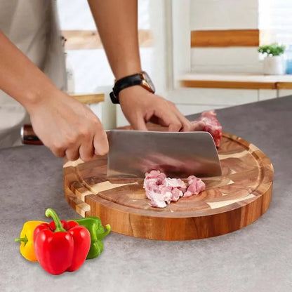WXCOO Round Acacia Wood Resin Chopping Board Kitchen Cutting Board for Steak Snacks Fruit Board Food-Safe Cutting Board Thicken