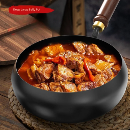 Healthy Hand Forging Cast Iron Pot NonStick Uncoated Frying Pan with Wooden Lid Chinese Wok Induction Cooker Gas