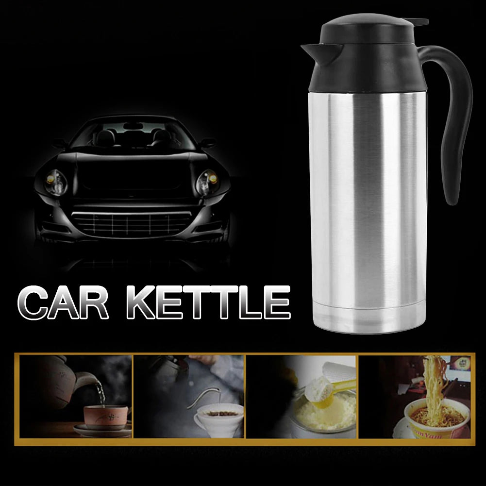 12/24V Car Coffee Mug 750ml Car Kettle Boiler Automatic Shut Off Stainless Steel Heating Travel Cup Kettle Boil Dry Protection