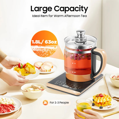 Multifunctional Electric Glass Kettle 1.8L with 18 Modes & Tea Strainer, 800W Smart Kettle,12 Temp Keep Warm for Coffee Tea Soup
