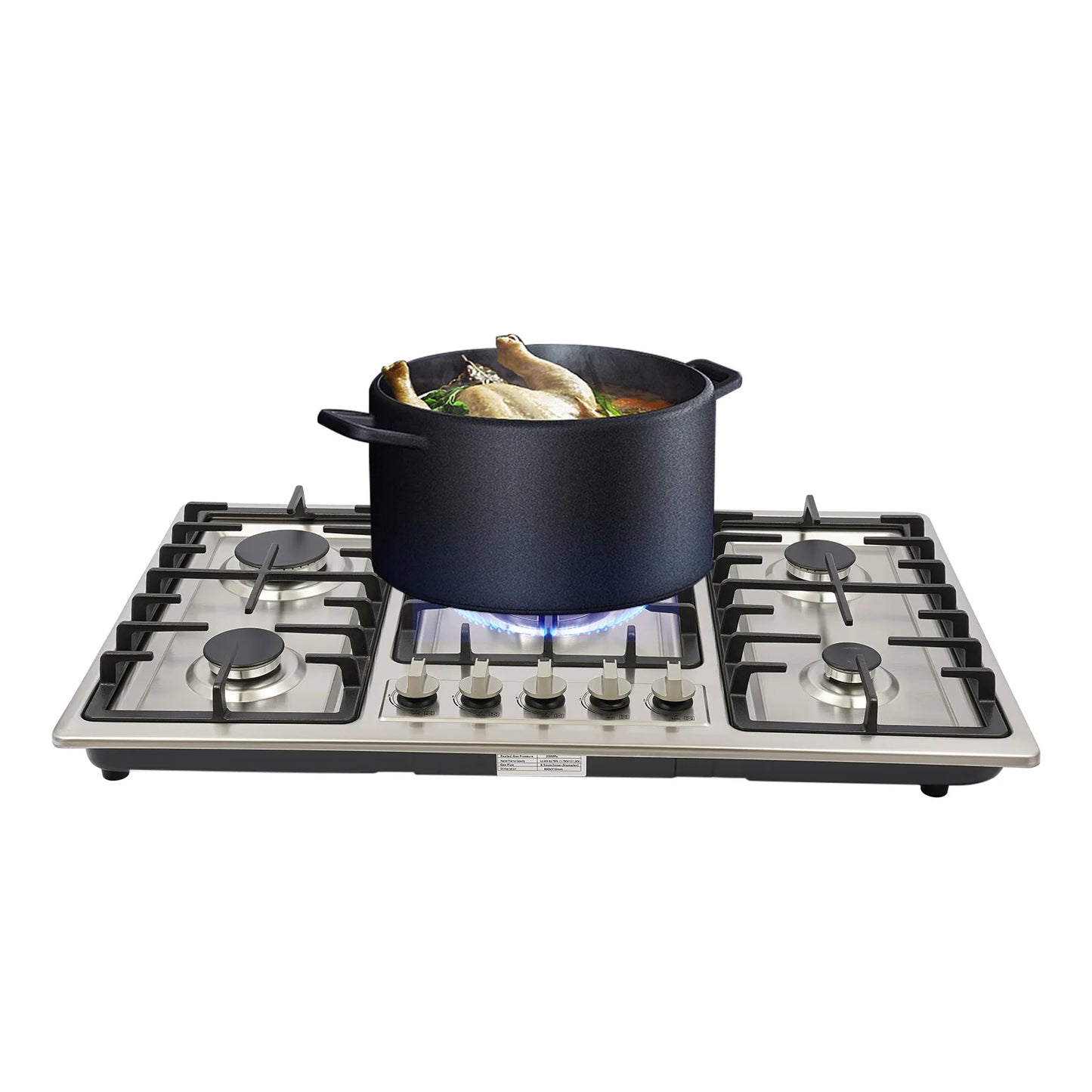 5 Burner Gas Cooktop 5 Burner Gas Stove 201 Stainless Steel Cast Iron Zinc Alloy Enamel Dual Countertop Drop-in NG Gas Hob Pulse Ignition Flame Failure Protection Independent Knob Easy Clean Home Hotel Restaurant Kitchen
