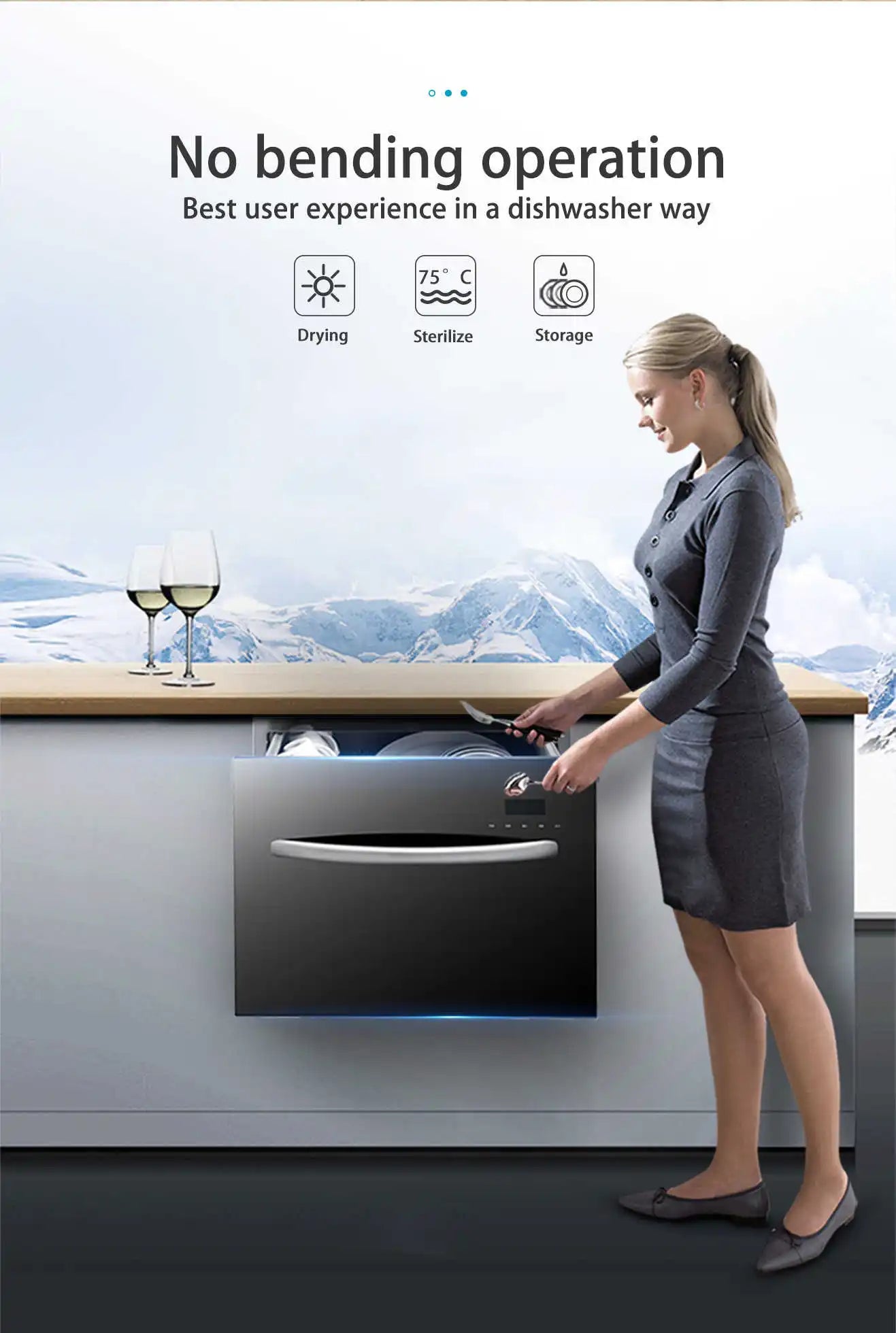 Drawer Dishwasher 8 Sets Automatic Built-in Dish Machine Major Kitchen Appliances