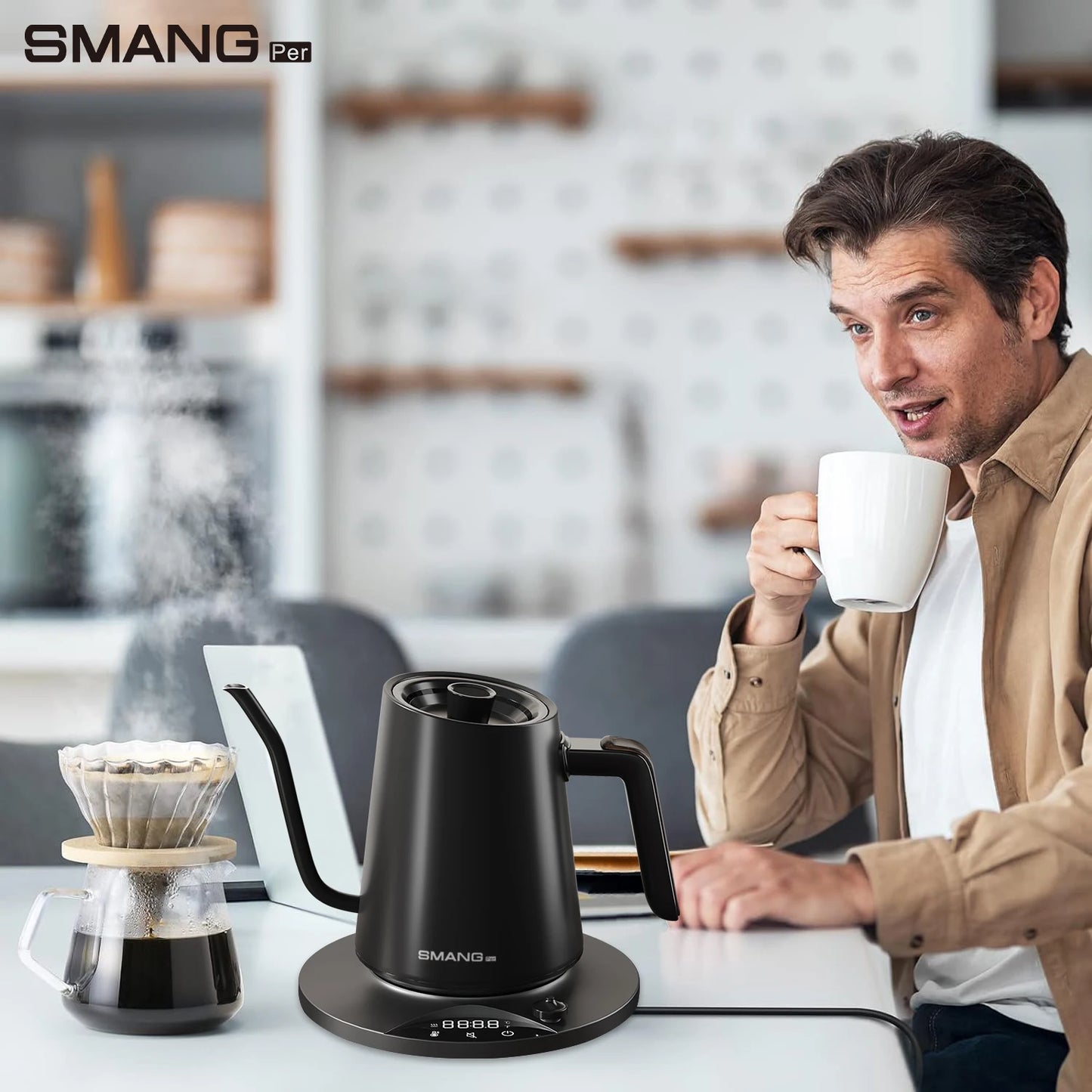 SMANG Gooseneck Electric Kettle 0.9L 1200W Intelligent Temperature Control Kettle Pour Over coffee Kettle Tea & Boiling Water