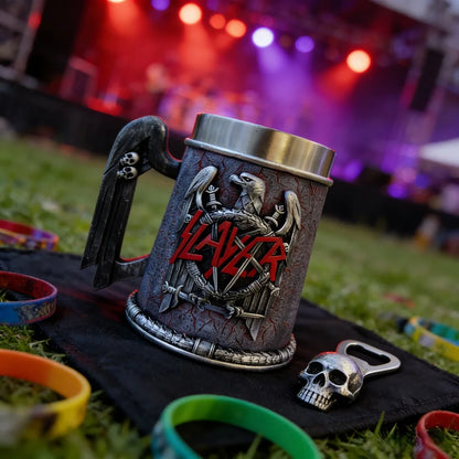 Slayer Tankard Eagle Emblem Mug Resin Outer Stainless Steel Liner Gothic Skull Handle Thrash Metal Band Fan Collectible Gift