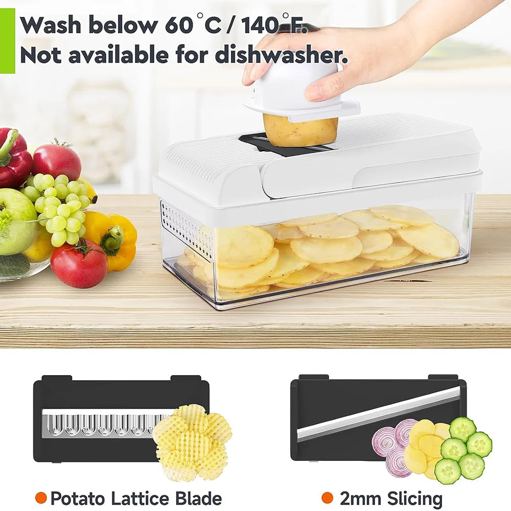 15-in-1 Vegetable Chopper, 7 Blade Veggie Chopper, Practical Food Chopper with Container, Cheese Grater, Home Essentials