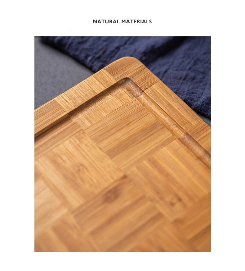 Checkerboard Moso Bamboo Cutting Board, Bamboo Chopping Board with Juice Groove & Hanging Carry Hole, Portable Fruit Vegetable
