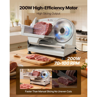 7.5" Electric Meat Slicer, 200W Food Deli Slicer Machine with SUS420 Stainless Steel Blade & Adjustable Thickness, UL Approved for Home Kitchen