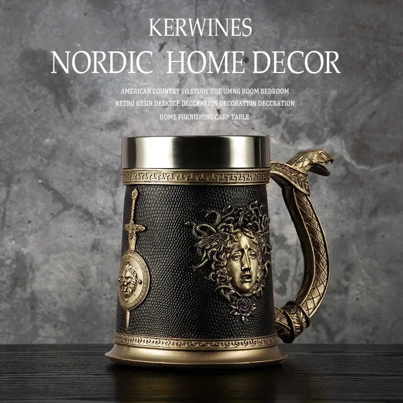 3D Beer Mugs Coffee Cups Gothic Goblet Iron Tankard Stainless Steel Resin Wine Glass Mug 600ML Skull Father's Day Gift 1 pcs
