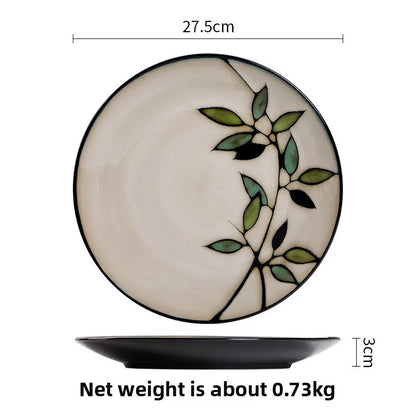 Bamboo Leaf Ceramic Tableware Set Japanese Rice Bowl Large Soup Noodle Bowl Retro Underglaze Hand Painted