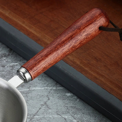Mini Oil Pouring Pot with Wooden Handle 304 Stainless Steel Milk Pan Kitchen Butter Baking Measuring Pots for Household Cooking