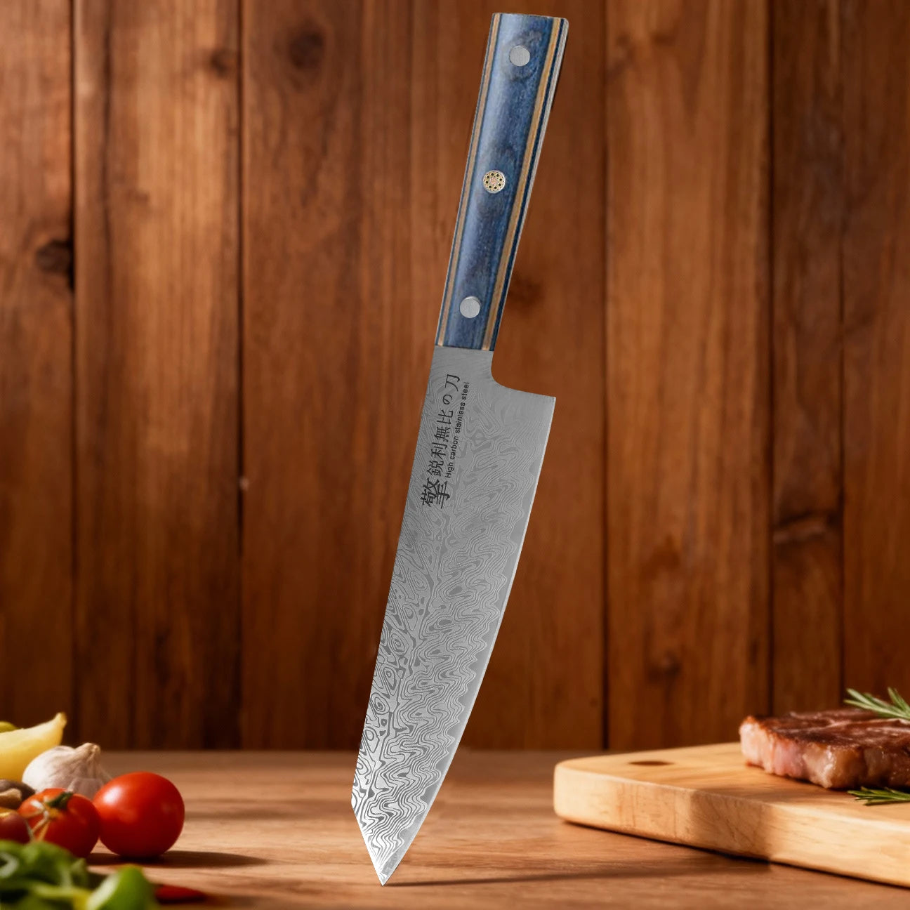 2026 New Damascus Pattern Japanese Kitchen Knife - High Hardness, Sharp Main Chef Knife for Cooks - Wooden Handle Kitchen Knife