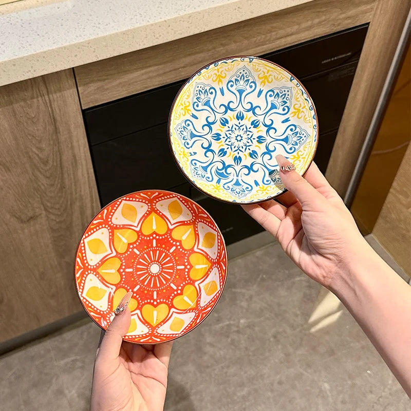 6pcs- Ceramic Bohemia Plate, Salad Plate, Appetizer, Serving Dried Fruit, Desserts And SaladsDishwasher Oven Microwave Safe