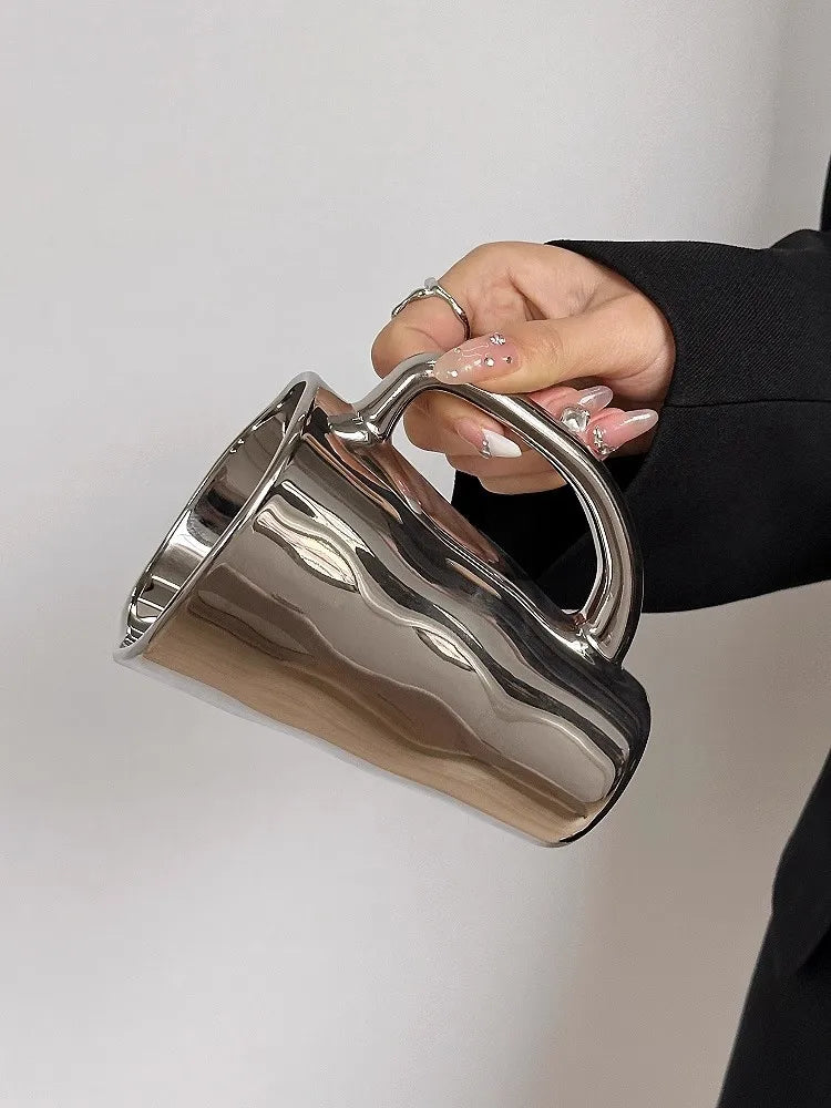 Creative Silver Mug with Handle Milk Cup Coffee Cup Modern Simple Universal Water Cups Drinkware Home Decoration Gift