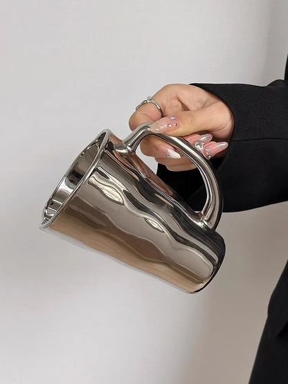 Creative Silver Mug with Handle Milk Cup Coffee Cup Modern Simple Universal Water Cups Drinkware Home Decoration Gift