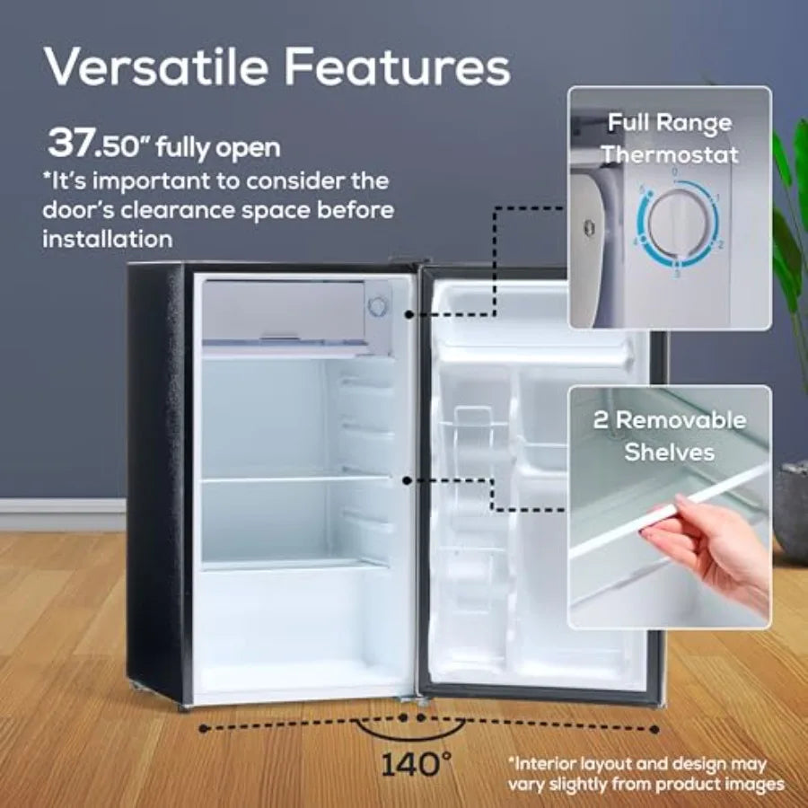 Mini fridge for homes, dorms offices: 3.2 cu.ft with freezer, stainless steel, silver, temperature control, glass shelves, comp