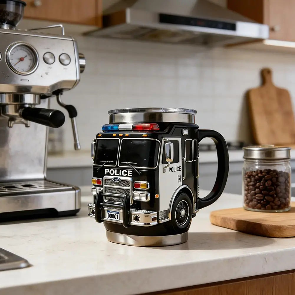 Fire Rescue Coffee Mug, Retro 3D Fire Truck Coffee Mug, Personalized Stainless Steel Wall Insulation Mug New Year Gifts for Mens