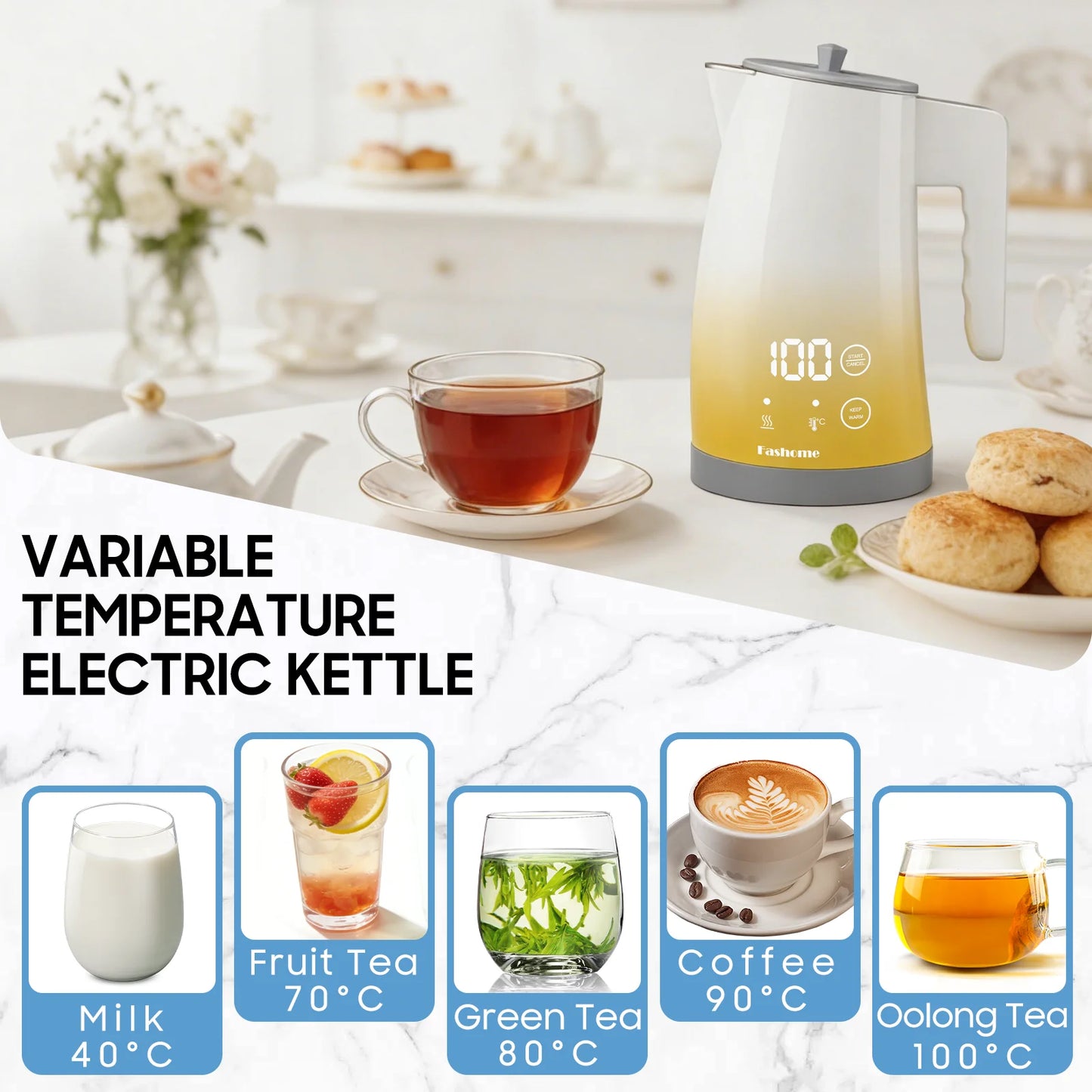 1200W Electric Kettle Temperature Control, Coffee Tea Electric Pot Water Kettle, 2 Hour Keep Warm, Automatic Power Off, Digital Display, 304 Stainless Steel Liner, 1.25L Capacity