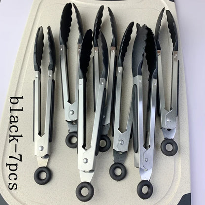 Anti Slip Cooking Serving Tongs Stainless Steel Food Clip Bread Salad Tong Heat-Resistant Barbecue Clips Kitchen Cooking Tool