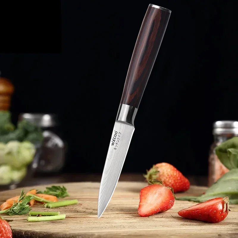 WXCOO Professional Chef Knife Damascus Japanese Stainless Steel Kitchen Boning Knives Set with Roll Canvas Bag