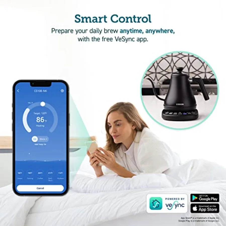 Electric Gooseneck Kettle Smart Bluetooth with Variable Temperature Control, Pour Over Coffee and Tea, 100% Stainless Steel Inn