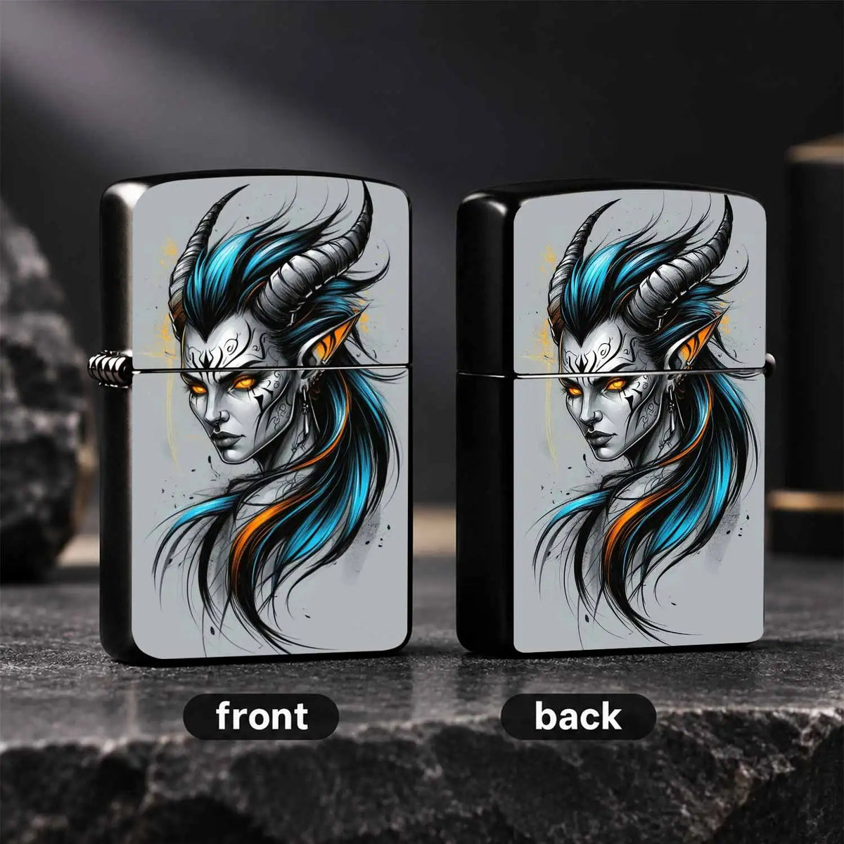 Stylish Tiefling Character Portable Igniter, Bold Cyan Orange Contrast Dark Fantasy Themed Accessory, Fits All Daily Scenarios, Ideal Unique Present For Friends And Hobbyists, Combines Decor Display And Practical Usage A Humo