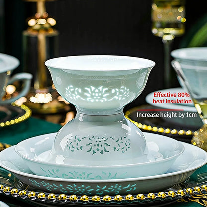 Celadon Dinnerware Set 22/40/70pcs Linglong Ceramics Dish Sets Full Set Luxury China Tableware Set For 4/6/10 Persons Dinner Set