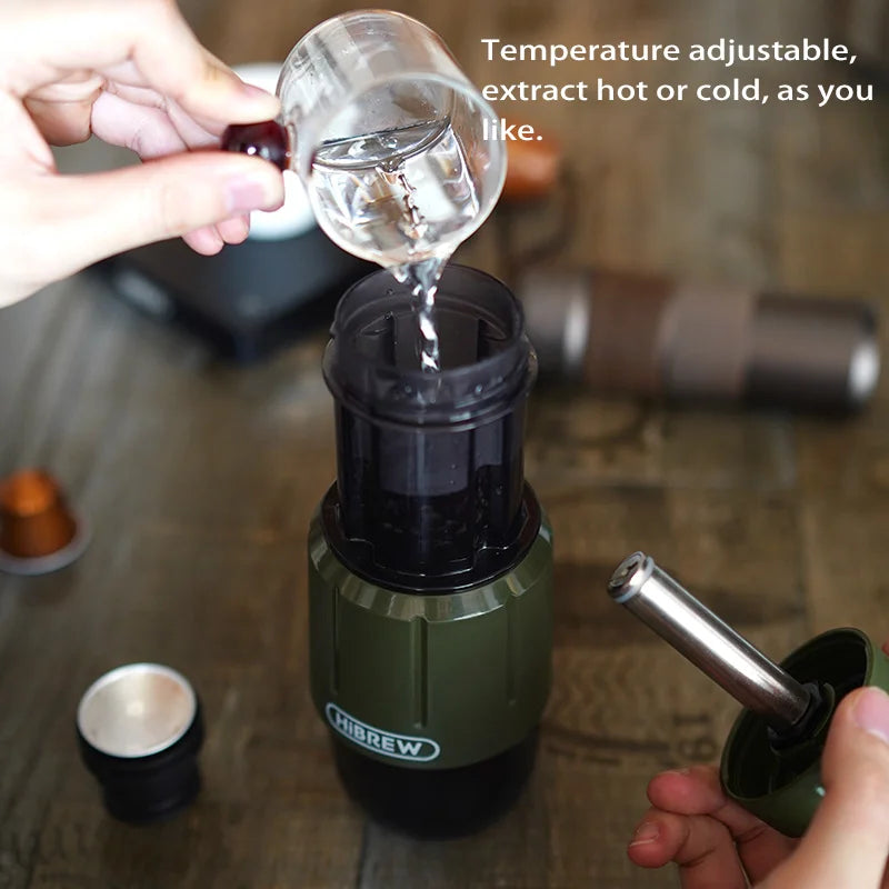 HiBREW 2 in 1 Portable Coffee Machine Hot/Cold Water Manual Espresso Maker For Capsule & Ground Hand Press Brewer H4D