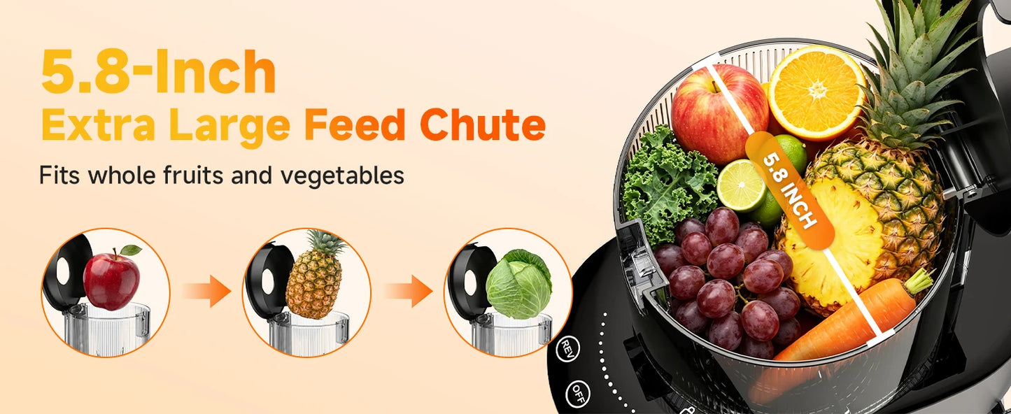 AFBEST 5.8" Extra-Large Chute 2-in-1 Cold Press Juicer – Whole Fruit & Vegetable Masticating Extractor with 100oz Capacity, Nut Milk Function, Easy-Clean Design, Premium Gray